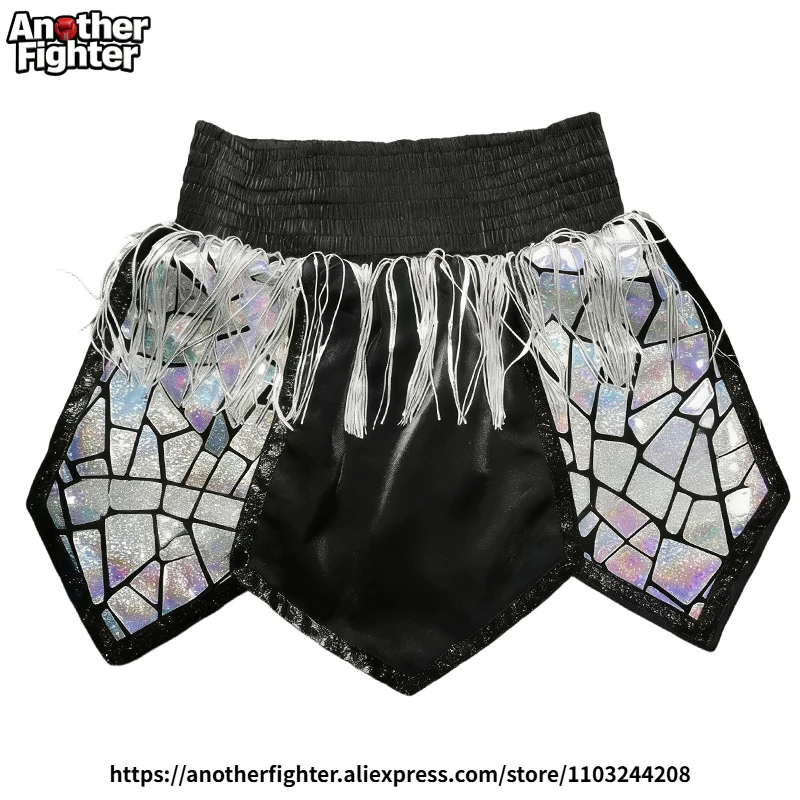 Muay Thai Shorts Metallic Black Kickboxing Fight Trunks For Professional Amateur Boxer Training Cage Fighting MMA Boxing Shorts