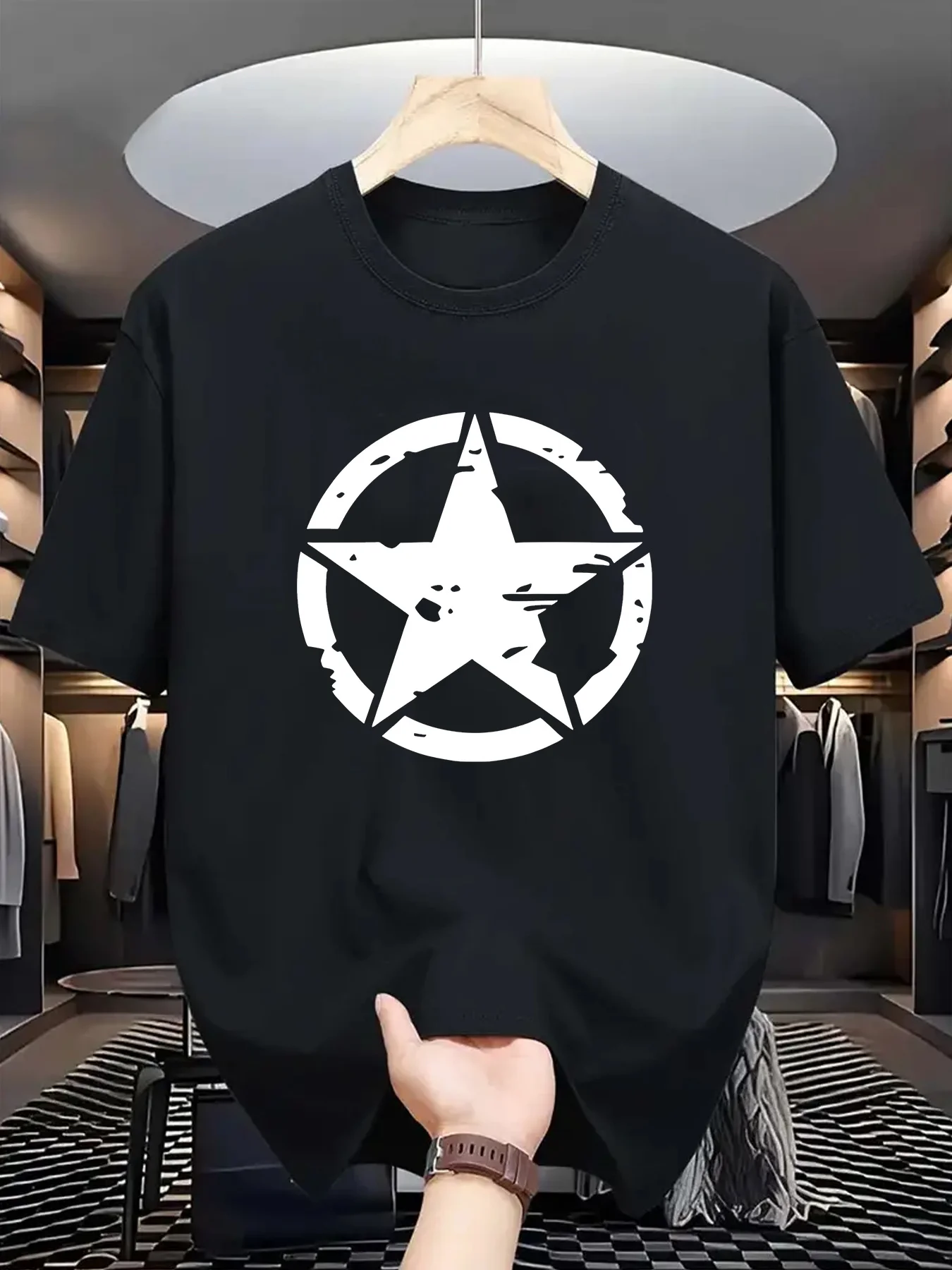 US Army Geometric Five-Pointed Star Print T-Shirt 100% Cotton O-Neck Short Sleeve Summer Casual Mens T-shirt Streetwear