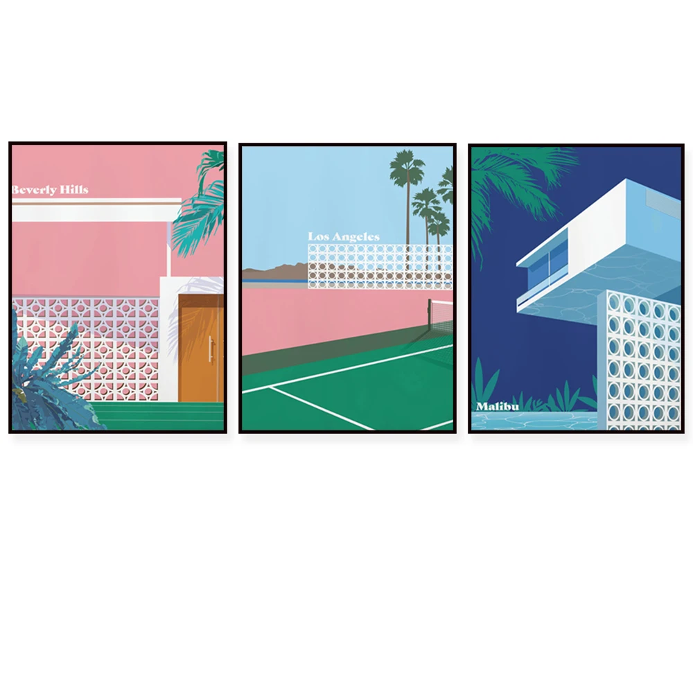 Beverly Hills vintage tourist attraction poster, vintage decorative art, gallery wall art mid-century destination travel decorat