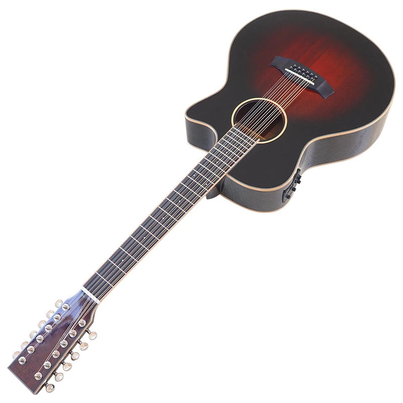 Guitarra acústica eléctrica de 12 cuerdas, guitarra folclórica eléctrica de alto brillo con tapa de Sapele sólida de 40 pulgadas, buena artesanía con pastilla