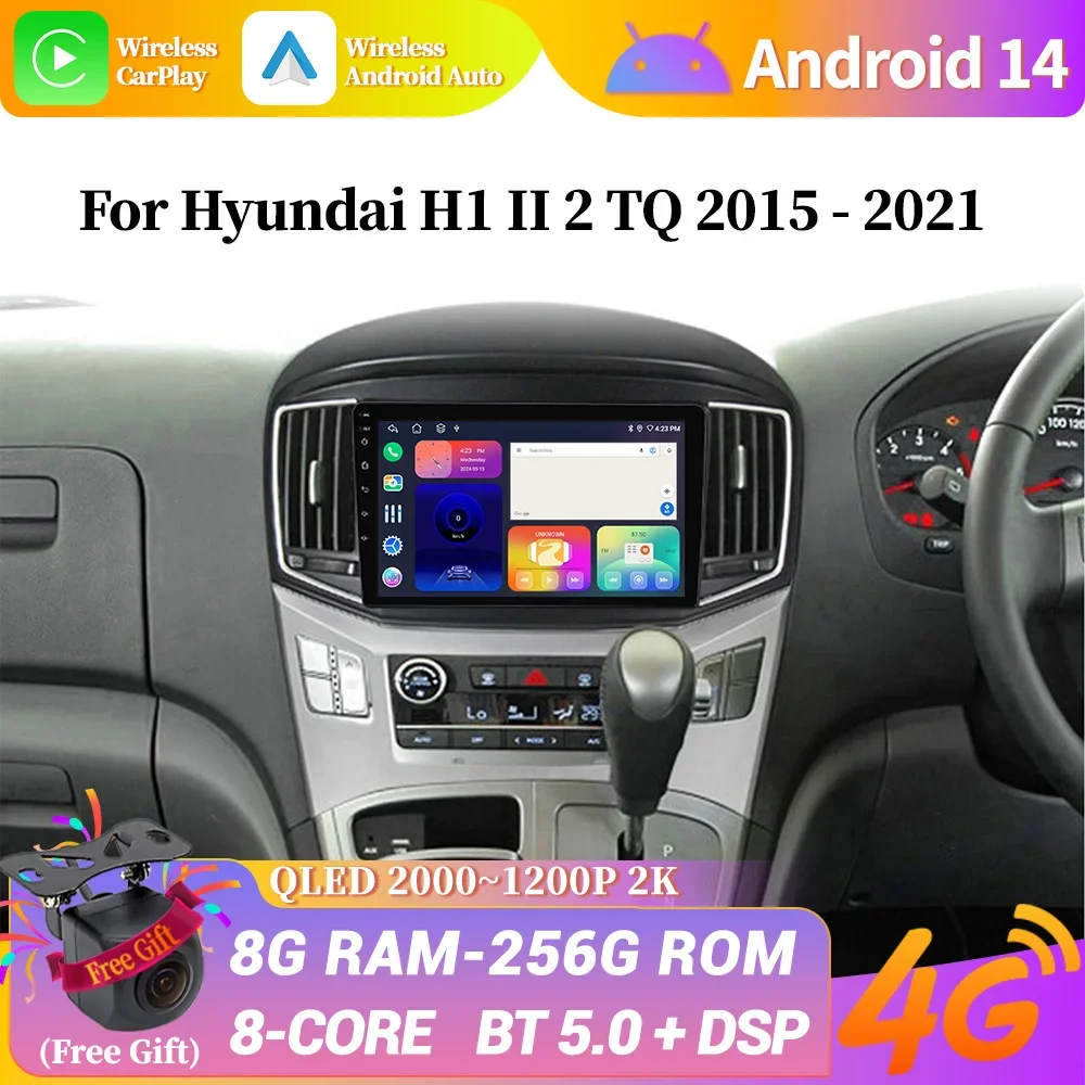 

Car Radio Navigation GPS WIFI Multimedia Wireless Carplay Stereo Screen 4G Android 14 For Hyundai H1 II 2 TQ 2015-2021