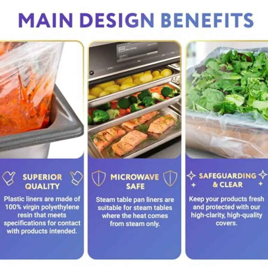 بطانات طاولة بخار من البولي إيثيلين للاستعمال مرة واحدة مع ربطة عنق ملتوية 18 × 14 لـ 1 3 مقلاة عبوة مكونة من 500 مثالية لخدمات تقديم الطعام #3