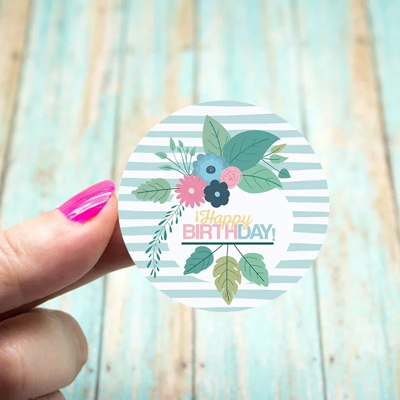 Happy Birthday Round Seal Sticker Paper Adhesive Stickers Tape Label For Homemade Bakery Gift Packaging Scrapbooking Kids Party