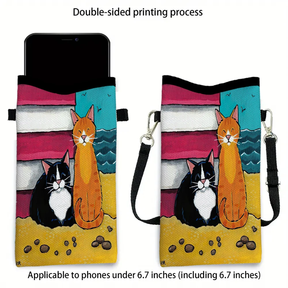 

Cat Phone Pouch with Lanyard, Exquisite Pattern Print Crossbody Bag Polyester Fabric Shoulder Bag Mobile PhoneCase7.10