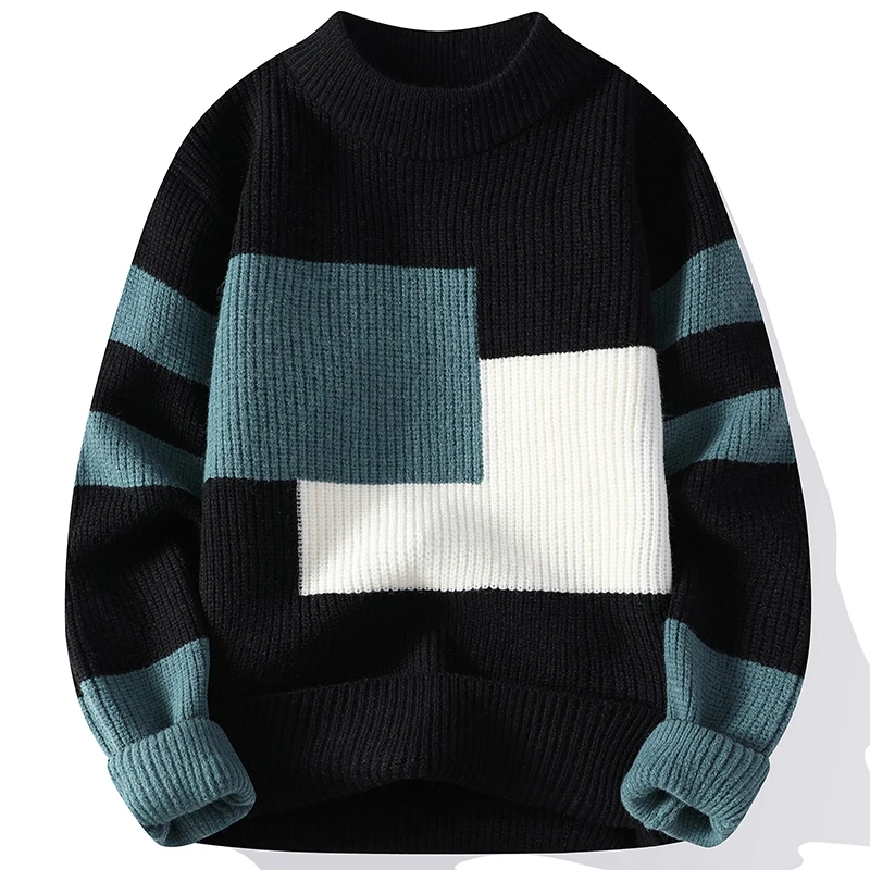 Sweaters men 2024 winter korean style mens warm sweater mens fashion sweaters Splicing color patterns Men's wool pullovers male