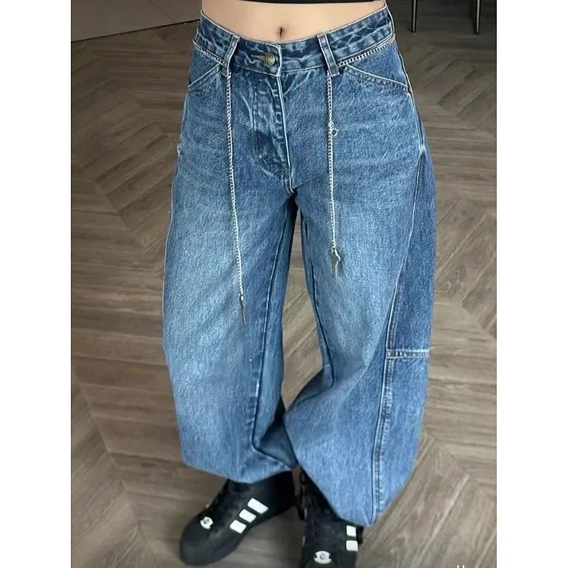 Blue Y2k Baggy Cargo Jeans Women Vintage Harajuku Jean Pants American Retro 2000s Style Oversize Denim Trousers Clothes Autumn