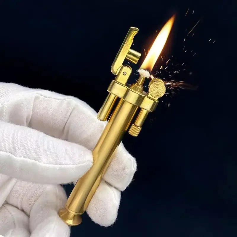 Retro Kerosene Lighter Torch Shaped Bamboo Lighter Small Portable Classic Men\'s Play Gadget