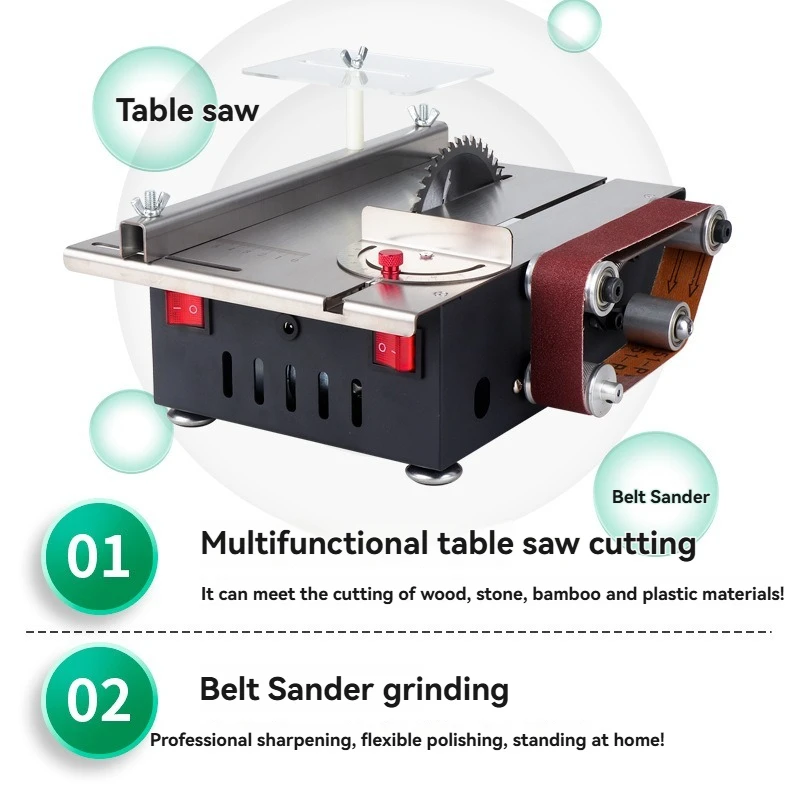 200W Mini 2 in 1 Bench Saw Belt Sander 30420mm Belt Desktop Woodworking Cutting Sanding Machine