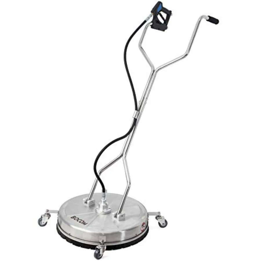 

24 Inch Pressure Washer Surface Cleaner for driveways, sidewalks, patios: stainless steel, black, dual-handle design with wheel