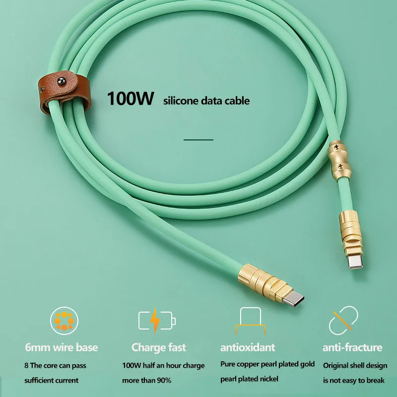 6A 100W Fast Charging  Type-C Android Silicone Data Cable 6A  Suitable For Mobile Phone  USB Tablet Phone Charging