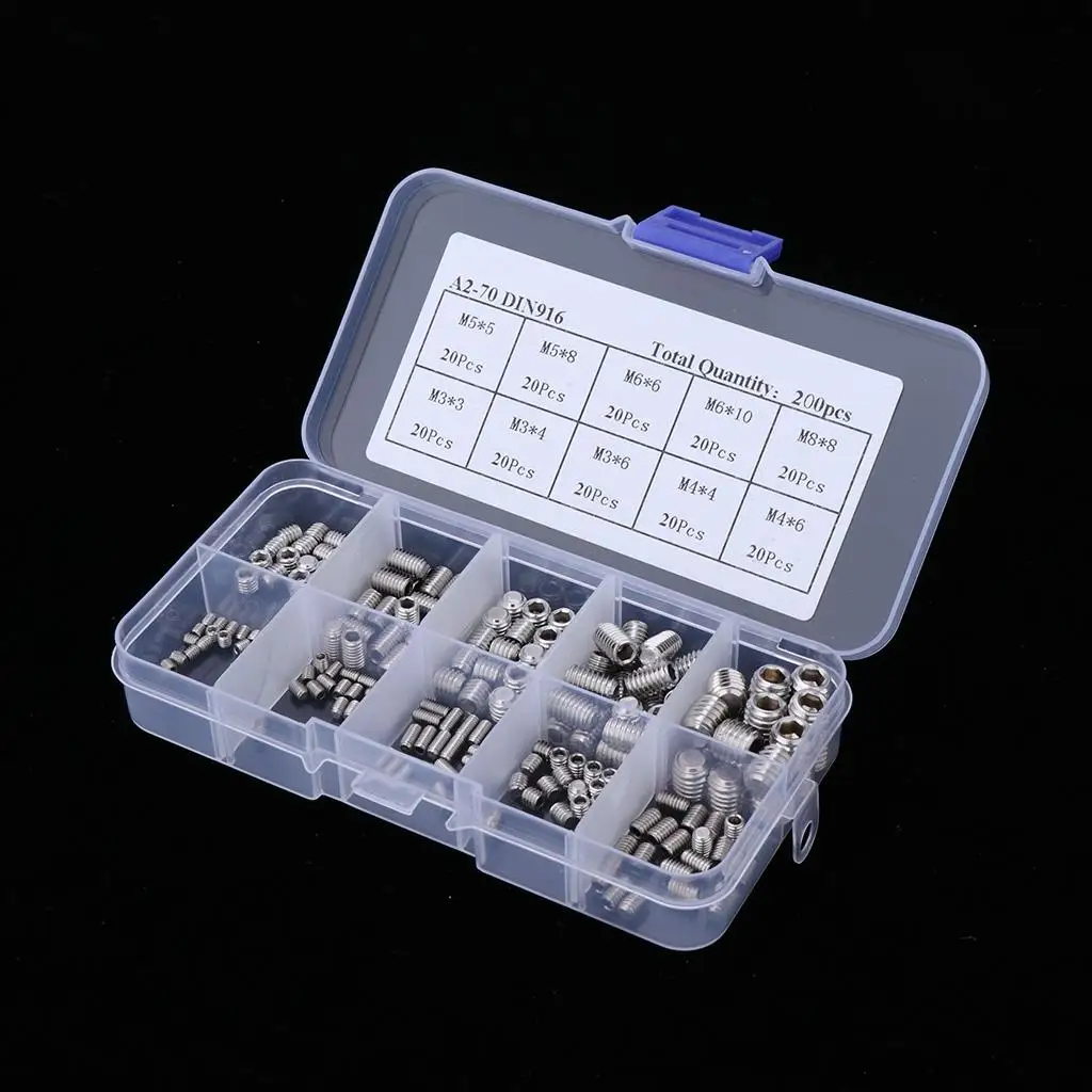 Stainless Steel Assorted Allen Head Hex Grub Screws Set Headless Fasteners for Industrial Repair Work