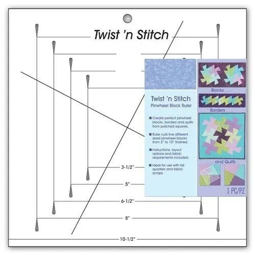 Twist 'n Stitch Pinwheel Block Ruler patchwork ruler quilting for domestic sewing machine #HM-775