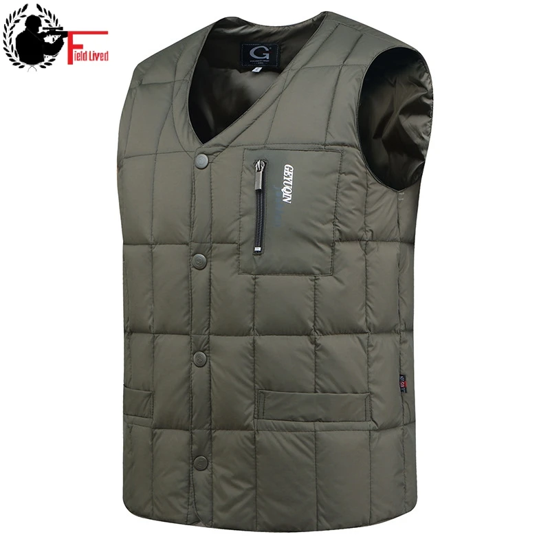 White Duck Down Jacket Vest Men Autumn Winter Warm Sleeveless V-neck Button Down Lightweight Waistcoat Fashion Casual Male Vest