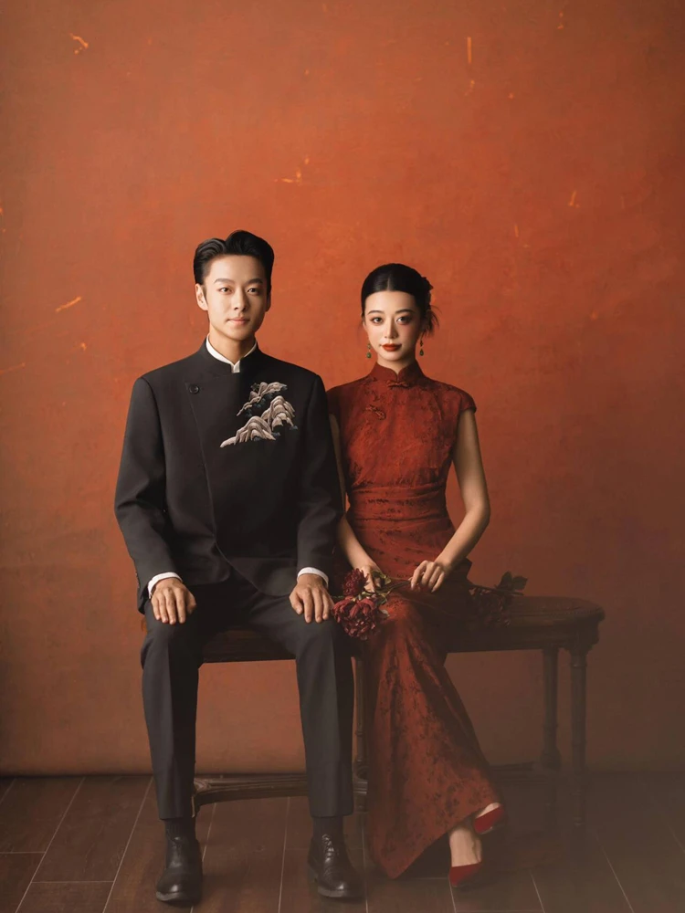 

2026 New Vintage Red Chinese Oil Painting Wedding Dress Photography Studio High-End Feelment Ethnic Style Women's C...