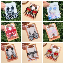 Cute Black Heart Wings Earrings Halloween Earrings For Women Dinosaur Pumpkin Black Skull Hand BOO Ghosts Acrylic Drop Earring