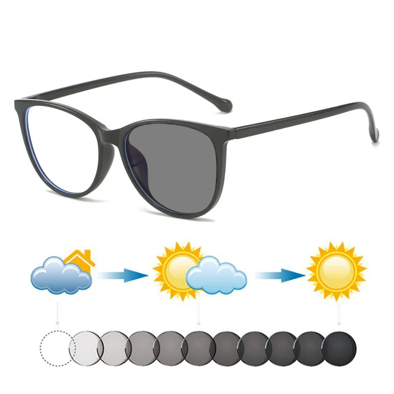 Women Fashion Retro Gradient Color Cat Eye Photochromic Hyperopia Sunglasses Men Sun Automatic Discoloration Longsighted Shades