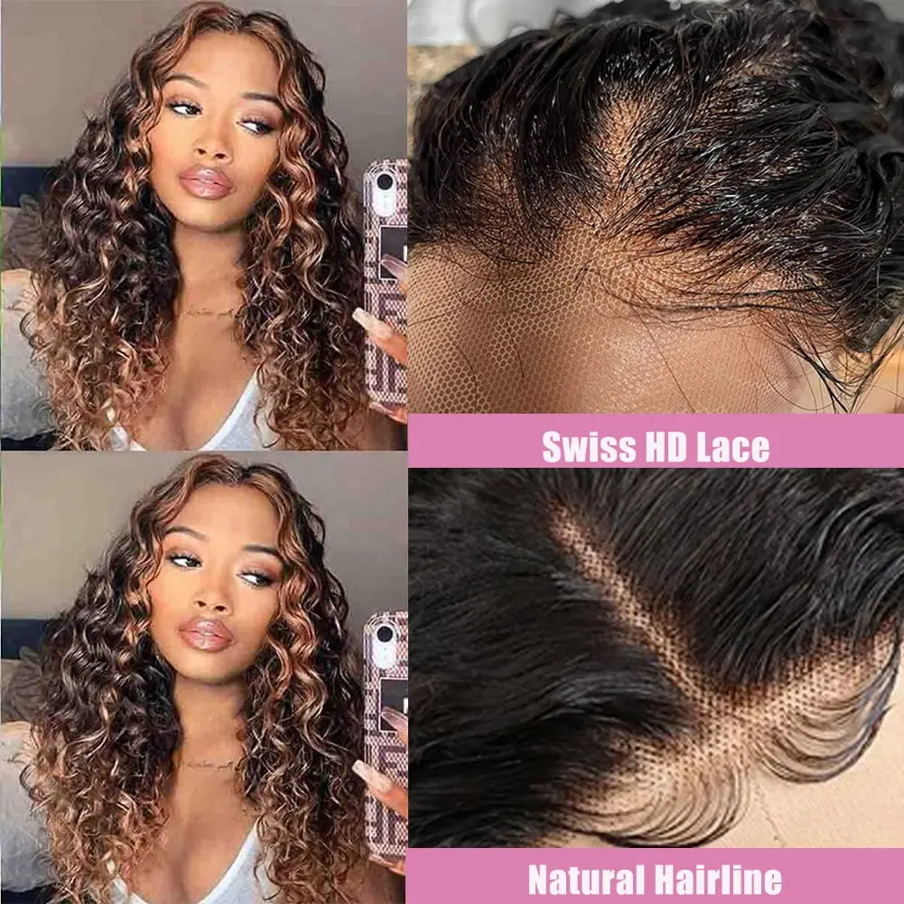 200% Density Curly P1B/30 Lace Frontal Wig Human Hair Deep Wave 13x4 HD Lace Front Wig Human Hair Pre-plucked For Women 40Inch image 2