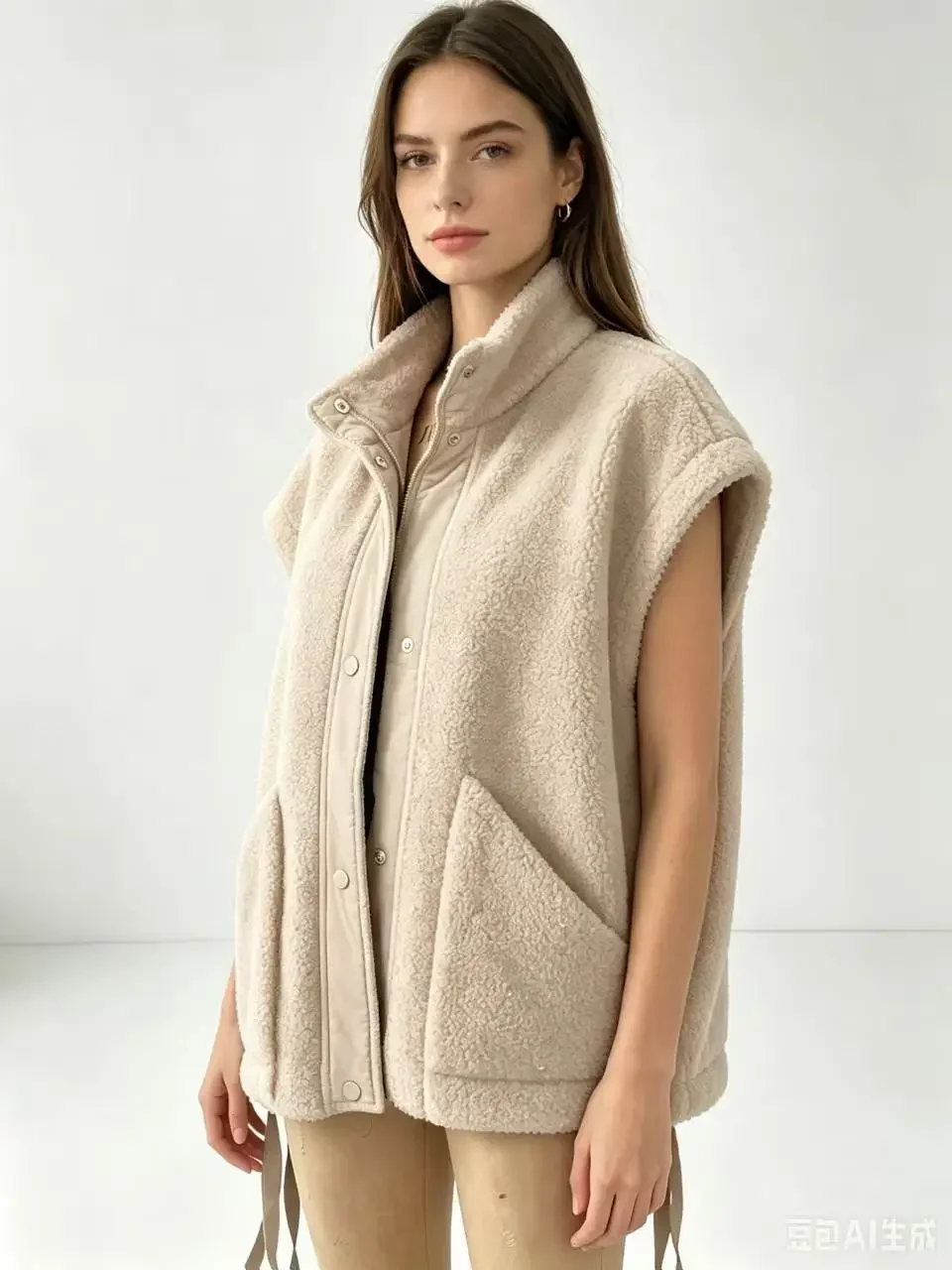 Women's Oversized Fleece Vest Warm Sleeveless Sherpa Jacket Button Down Casual Outerwear Gilet with Pockets