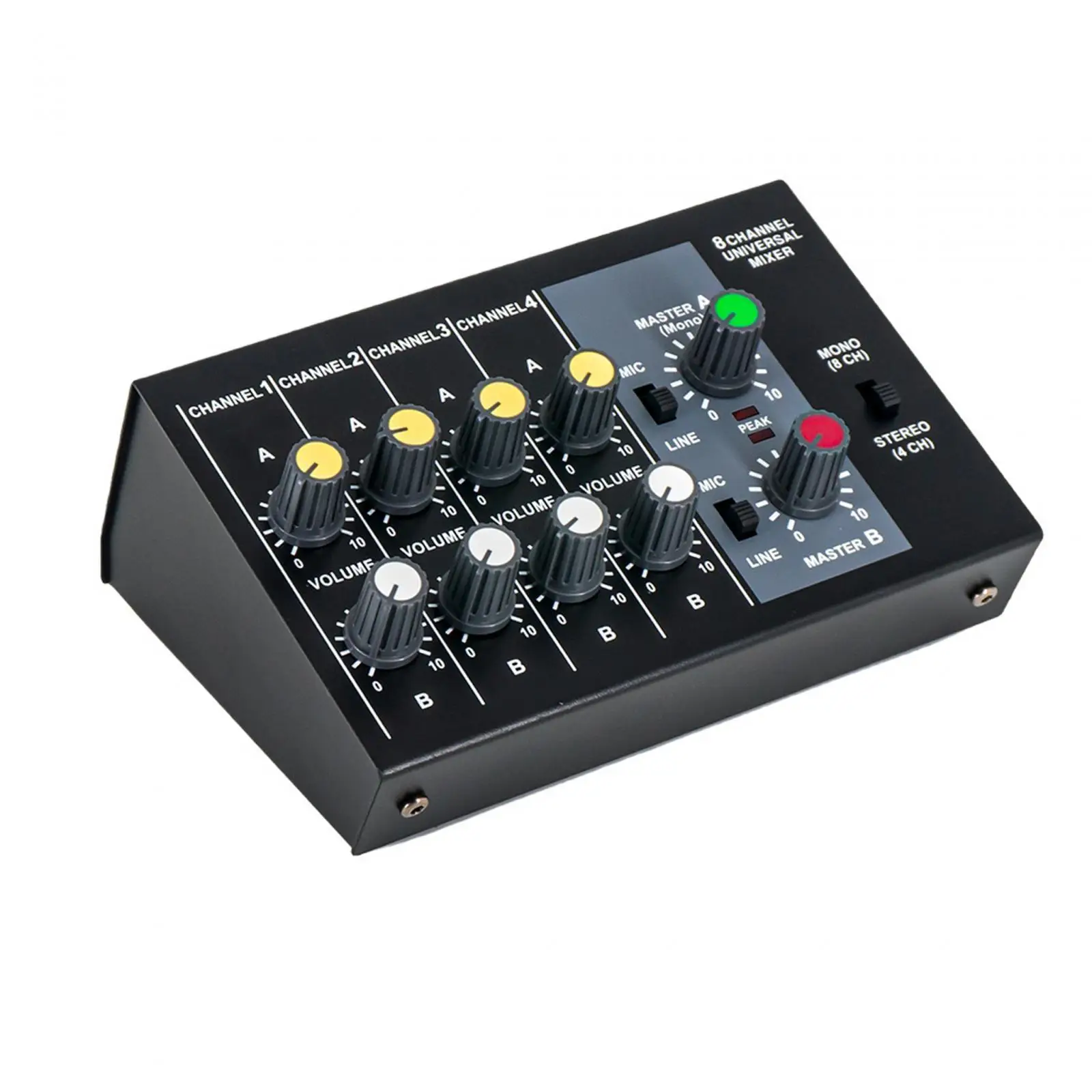 Audio-Mixer 8-Kanal-Eingang Mono-Stereo-Kompakt-Rausch-Sound-Mischpult-Line-Mixer für Keyboards Bass-Musik-Gitarren-Clubs