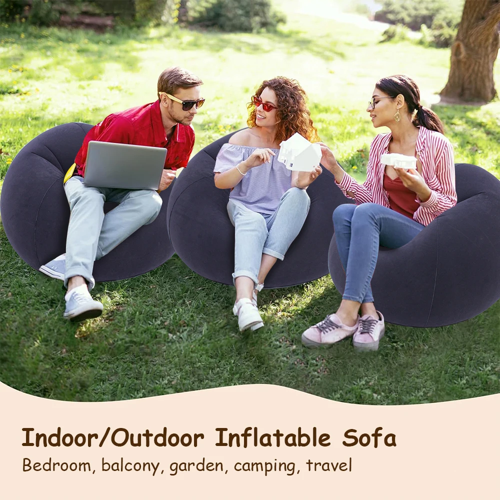 Lazy Inflatable Sofa Portable Foldable Pvc Flocking Single-Person Inflatable Sofa Lounger Seat for Outdoor Camping image 4