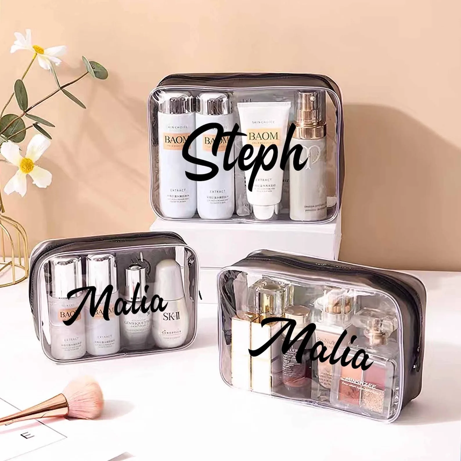 Personalized Makeup Bags, clear travel bag, clear toiletry bag, travel bag, cosmetic pouch, bridesmaid gifts, bachelorette party