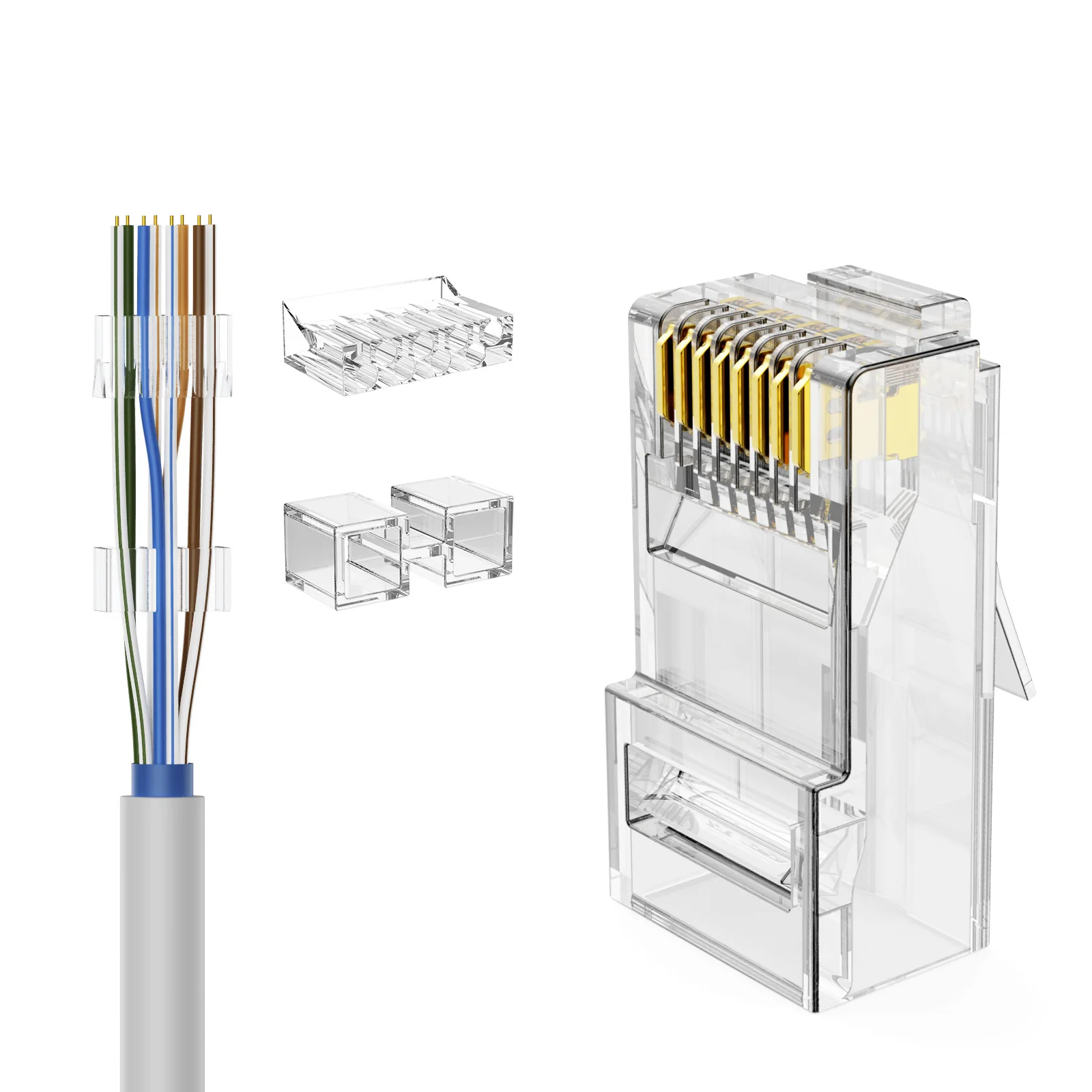 CableCreation Cat 6A RJ45 Connectors 3 Piece UTP Network Modular Plug for Ethernet Cable Solid or Standard Wire Transparent