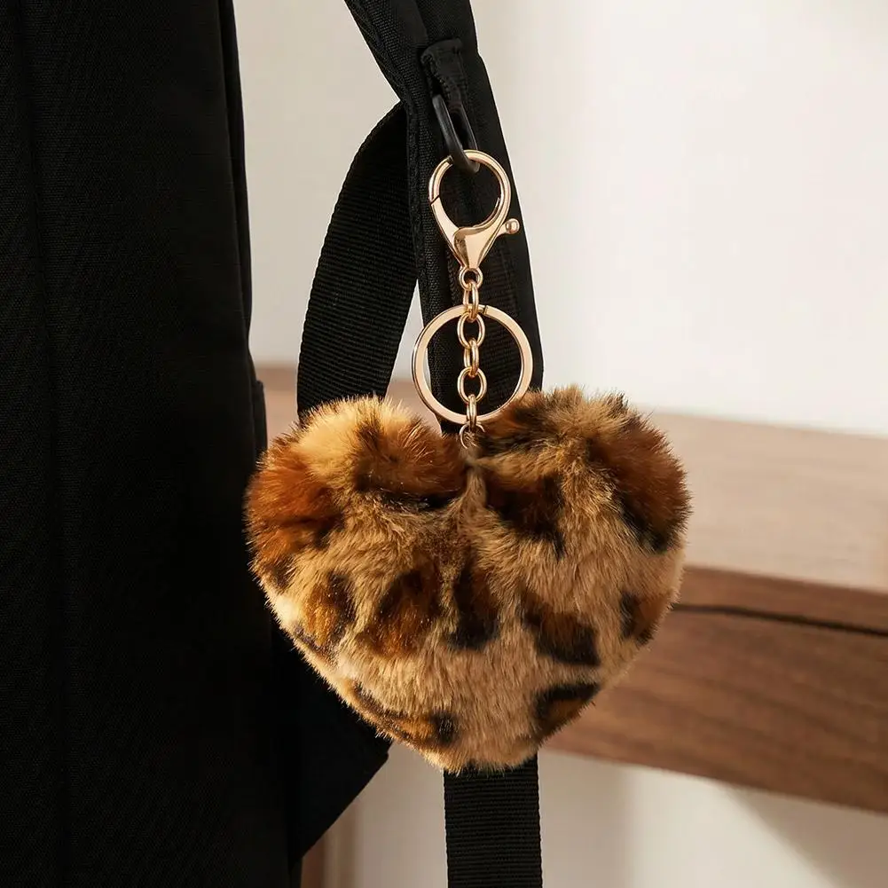 Leopard Pendant Bags Accessories Fur Heart Ball Key Ring Key Chains Keychain