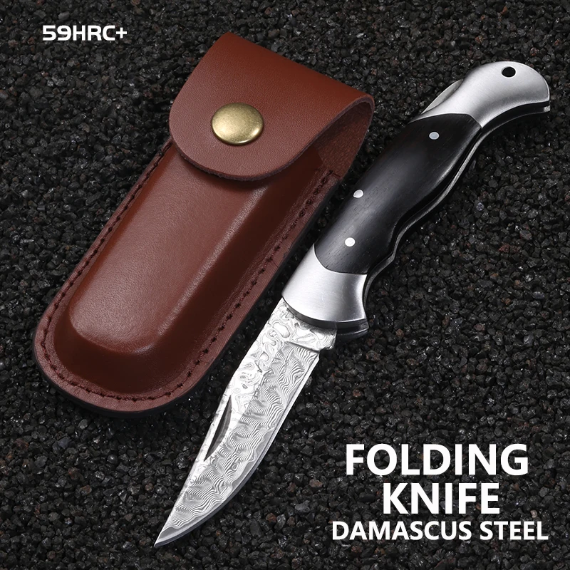 Damascus Steel knife High hardness forging portable folding knife High-grade stainless steel folding fruit knife paring knife