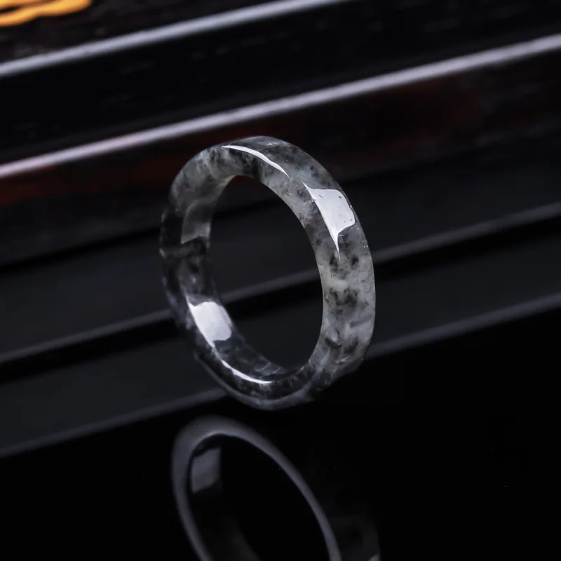 Natural A-grade Burmese , black jadeite ice-type ring, men's and women's jewelry, versatile gift-giving jade item