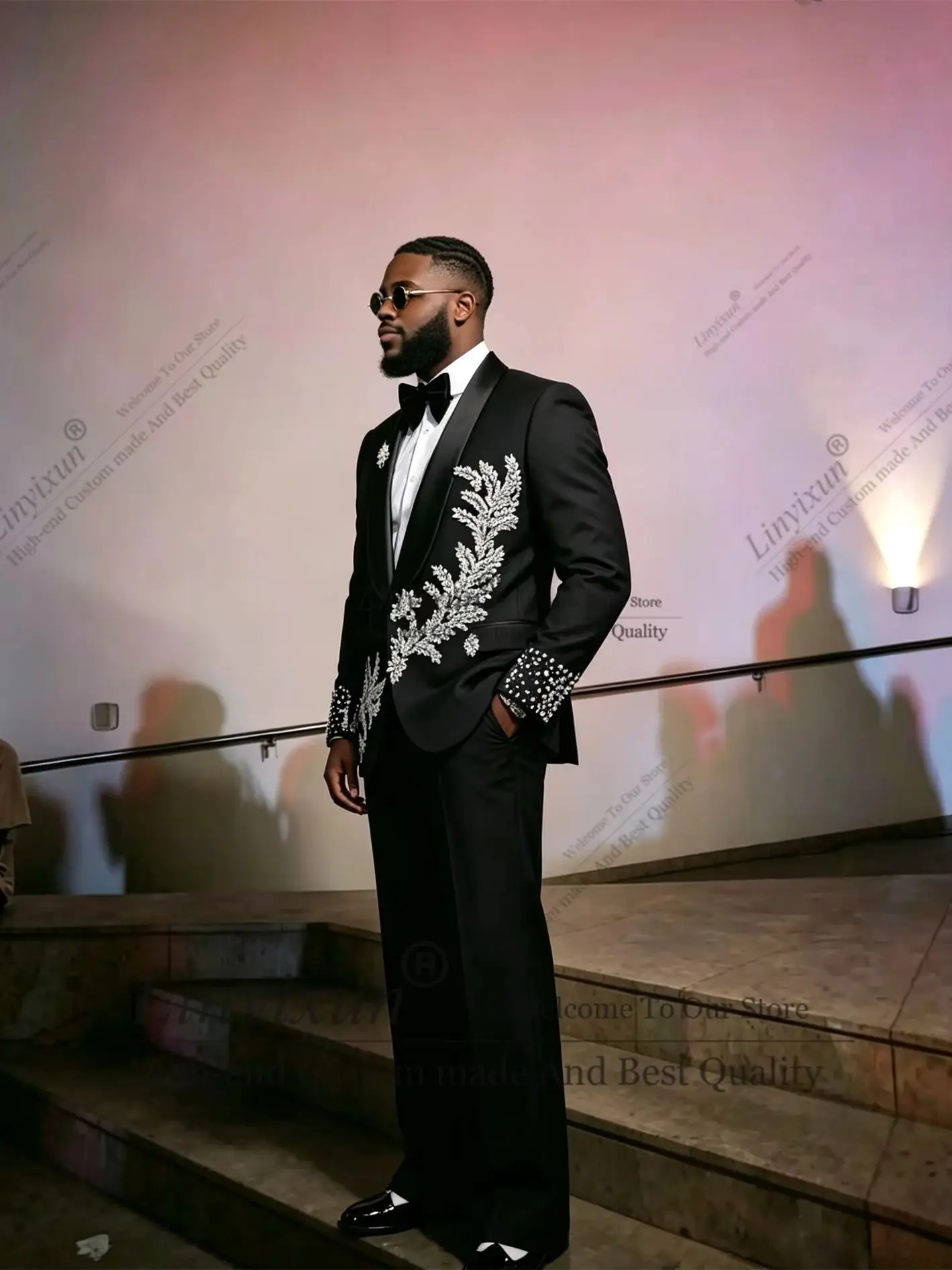 Shiny Men's Luxury Crystal  (Jacket Vest Pants) Rhinestones Formal Evening Suit Tuxedo Wedding Guest Suit Attire Customized