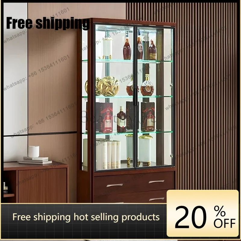 

Zj. Household integrated wall-mounted catering locker New Chinese modern double glass door display cabinet