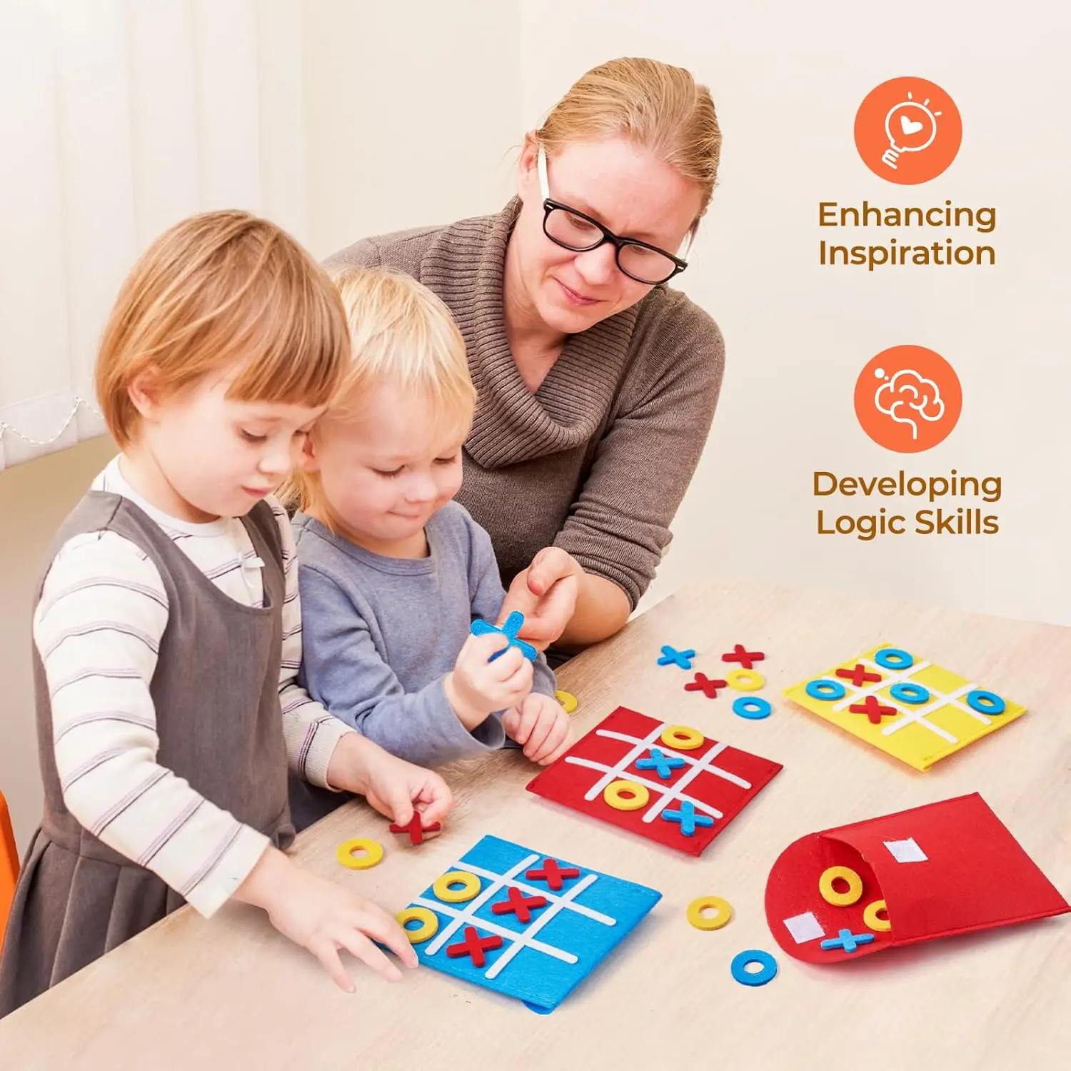 30 Pack  Felt Tic Tac Toe Board Game Set - Family Fun! Classic Strategy Game, Birthday Party Favors, EducationalStudent Gifts view 6