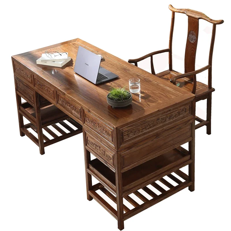 

Chinese solid wood boss office table and chair combination simple writing desk home student traditional Chinese medicine table