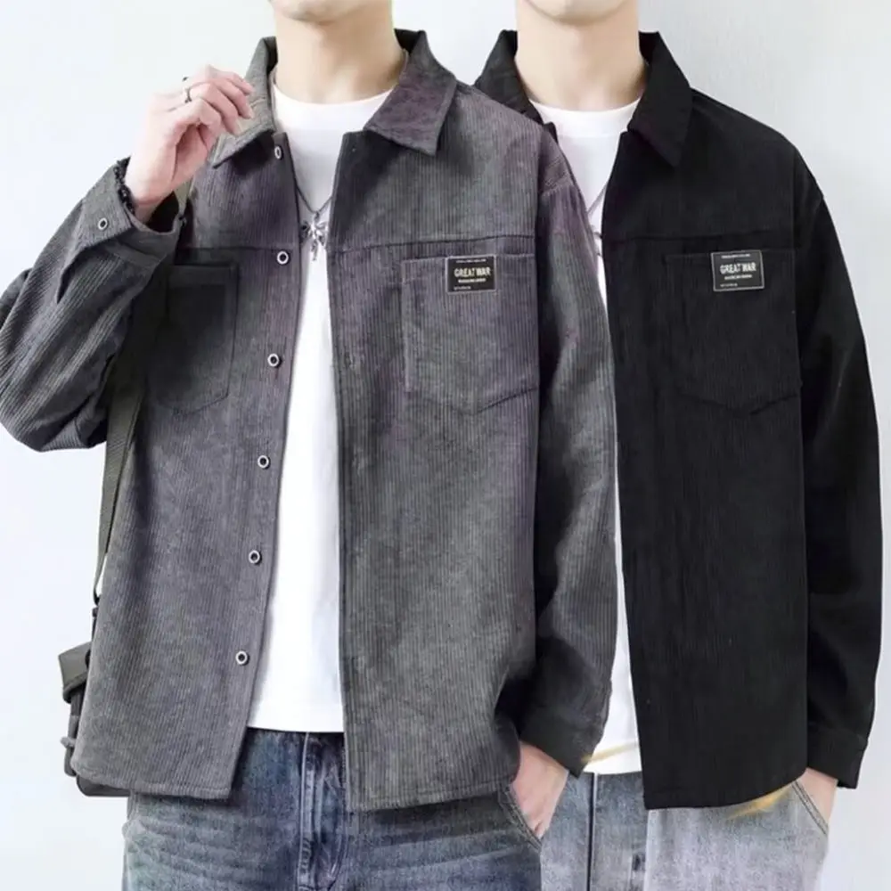 Vintage Mens Shirt Jacket Japanese Bamboo Pattern Fleece Lined Autumn Casual Loose Workwear Long Sleeve Outerwear