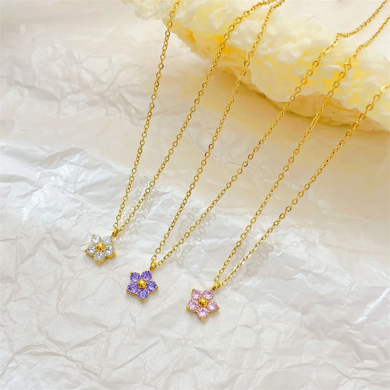 Premium Stainless Steel Luxury Of Design Necklace Gold Plated Stars Zircon Pendant Clavicle Chain For Girlfriend Birthday Gift