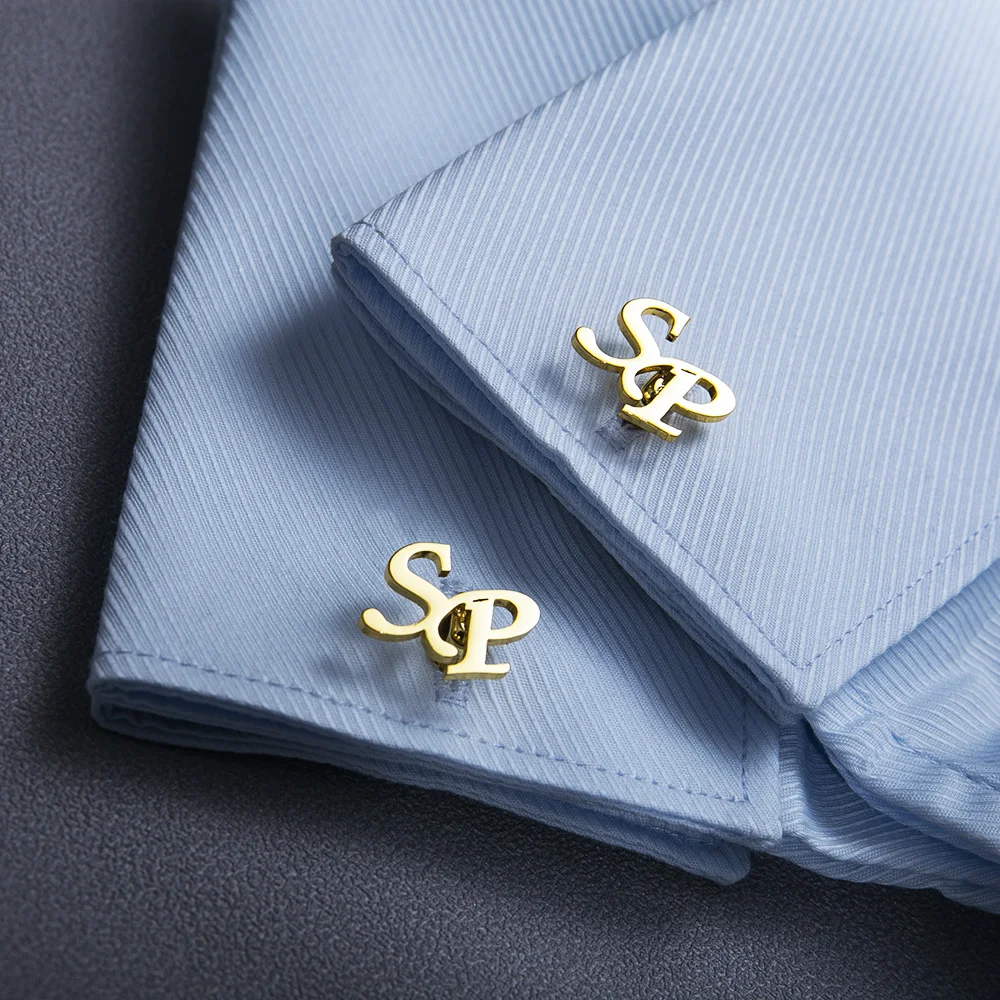 Custom Name Initials Cufflinks Personalize Letters Stainless Steel Mens Cufflinks Wedding Jewelry for Groom Best Man Gifts