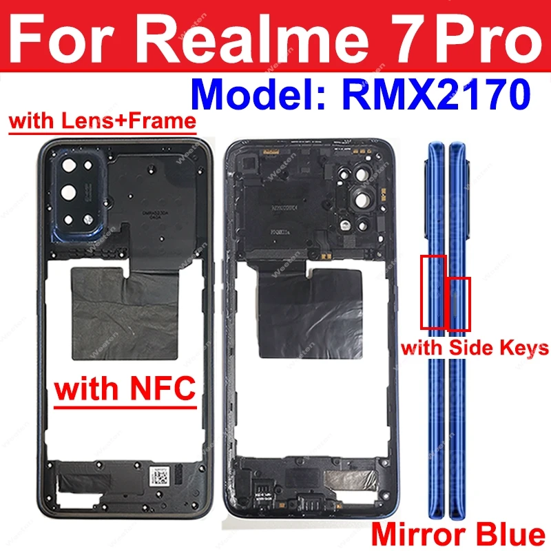 For Realme 5 6 7 Pro Middle Frame Housing Middle Frame Holder Cover Side Button Parts