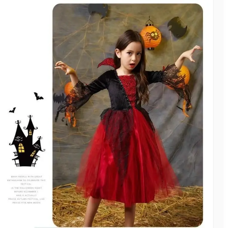 Girls Halloween Costume Party Halloween Kids Vampire baron Count Dracula Gothic Vampire Costume Fantasia Prince Cosplay suit