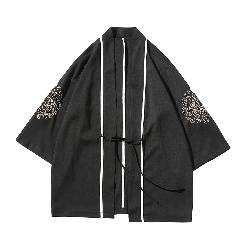 

Ultra-Thin Summer Ice-Silk Men's Jaet Loose Fit Embroidered Sun Protection Outerwear Trendy Tang Costume Open Cardigan