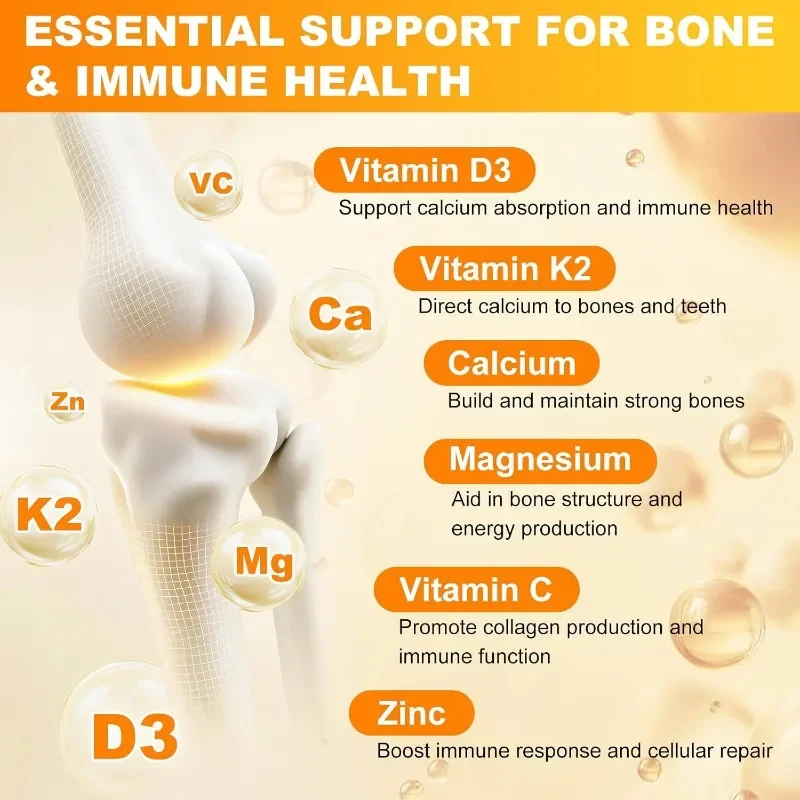Vitamin D3 K2 Supplements Gummies Contain Magnesium, Zinc, and Calcium, Which Help with Bone, Immune, and Energy Support