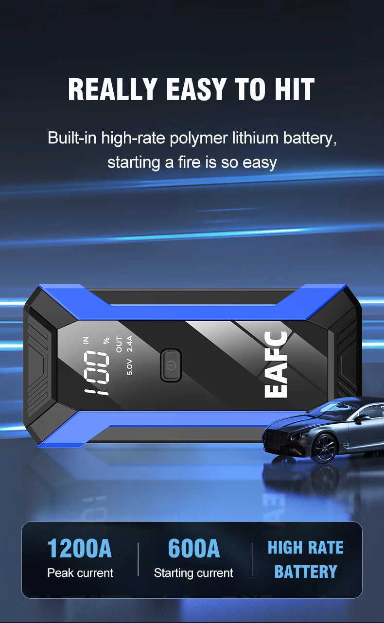EAFC Auto Starthilfe Power Bank Spitzenstrom 1200A/2000A Tragbarer Auto-Booster Notfall-Batterieladegerät 12V Startgerät – Detail 2