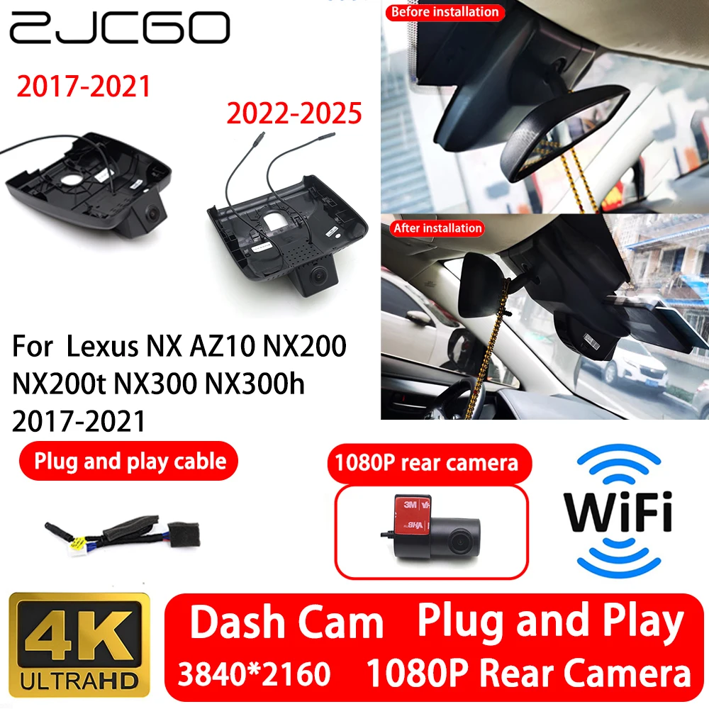 for Lexus NX NX200 NX300 NX300h NX250 NX350 NX400h NX450h 4K 2160P Front Rear Camera Dash Cam Wifi Plug and Play Video Recorde