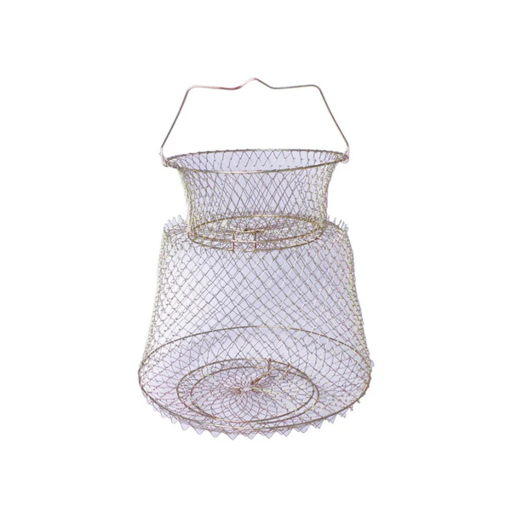 

72Cm Foldable Steel Wire Fish Basket with 15Cm Holes Zinc Plated Iron Mesh Net for Crab Lobster Shrimp Fishing Outdoor Storage
