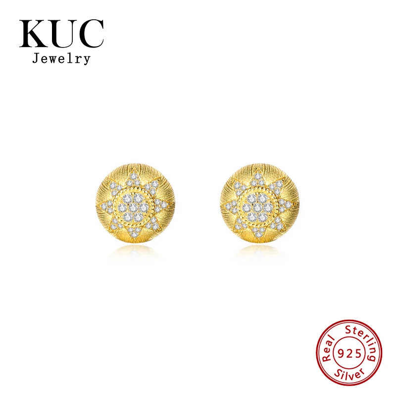

KUC Jewelry 925 Sterling Silver Luxury Women Cubic Zirconia Stud Earrings 18K Gold Plated Eight Pointed Star Earrings
