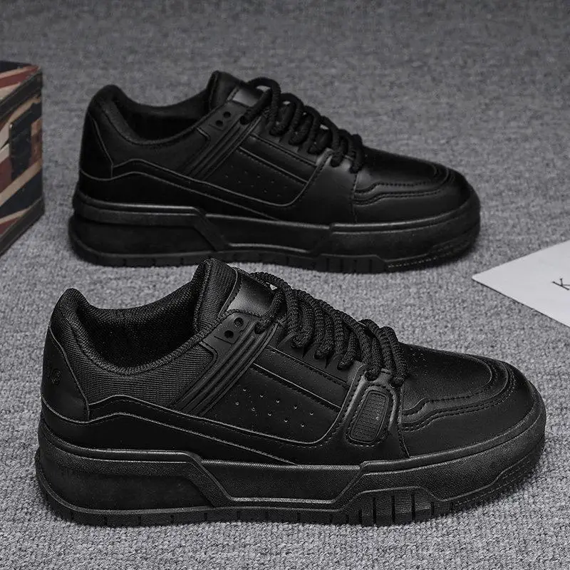 Men's Summer Casual Shoes Versatile Thick Bottom Heightening Black Bread Style Sports Sneakers Youth Trendy Flat Laced Rubber...