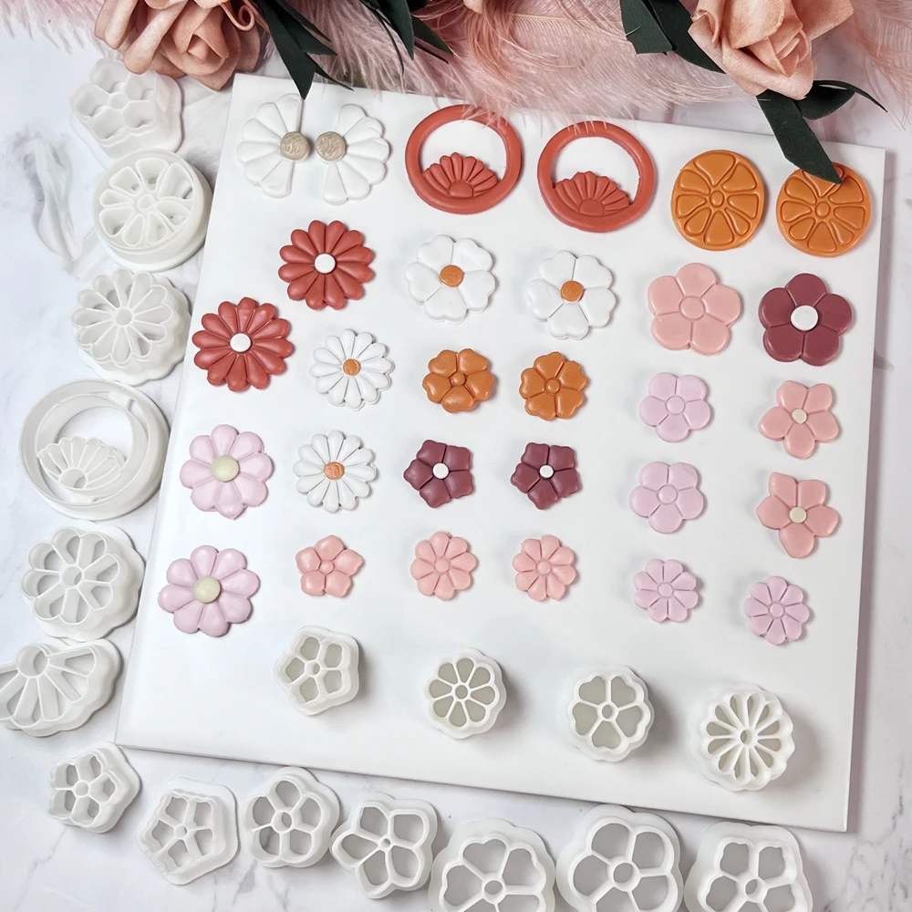 Spring Hollow Flower Pattern Soft Pottery Cutters Geometric Polymer Clay Molds DIY Ceramic Earrings Jewelry Pendants Hand Tools