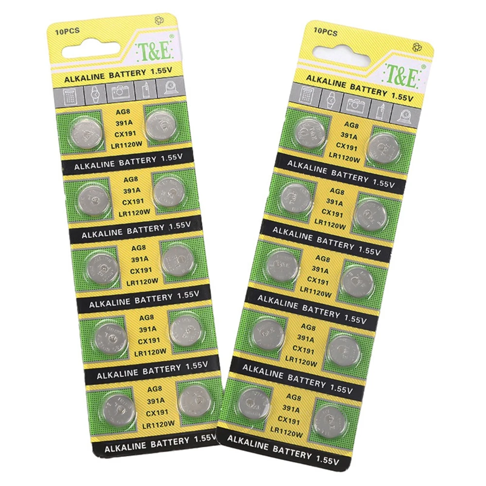 Pilas alcalinas de botón, pila de 40 piezas-200 piezas LR1120 AG8 391 SR1120SW SR1120 LR1120W LR55 CX191 191 1,5 V