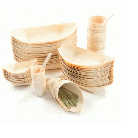 Disposable Wooden Leaf Sushi Boat Natural Food Container Sushi Serving Tray