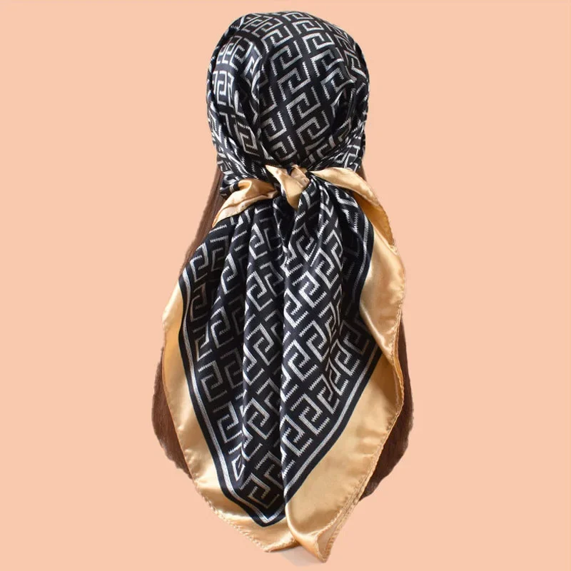 High Quality Silk Scarf Scarf Top Headwraps Women Four Seasons Hair Scarves Hijab Foulard Luxury Bandana Femme Headscarf 90*90cm