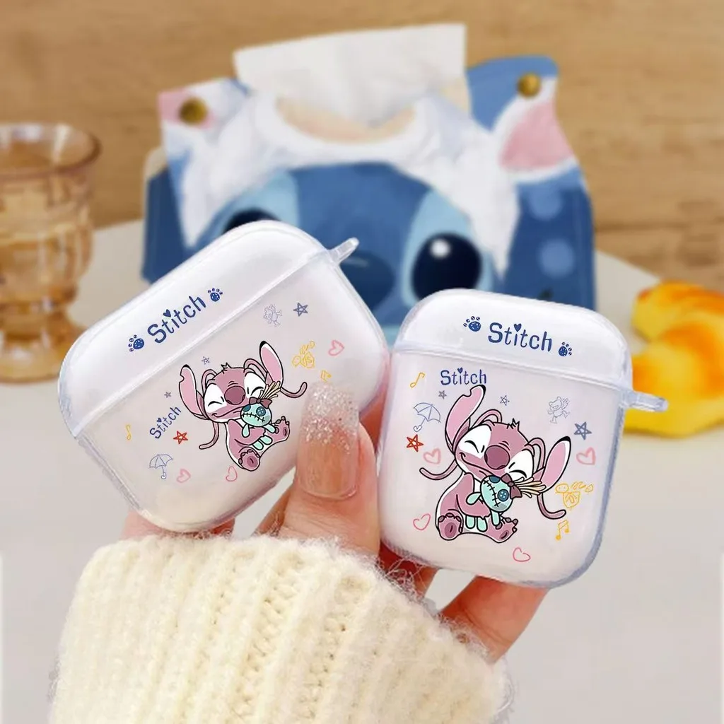 Cute Stitch Cartoon Earphone Case for Apple Airpods Pro3 Pro2 Pro 4 3 2 1 Bluetooth Transparent Protective Cover with Hook
